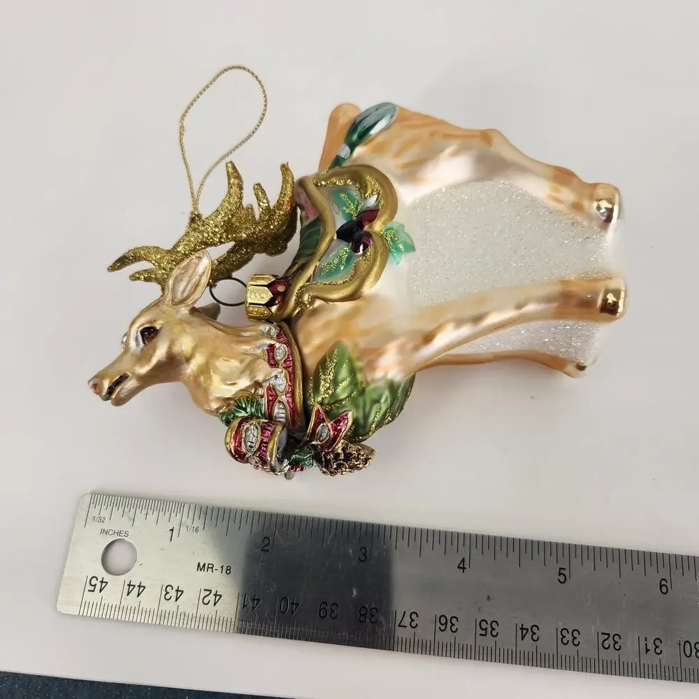 Fitz & Floyd Florentine Christmas Ornate Reindeer Glass Ornament Holiday Decor